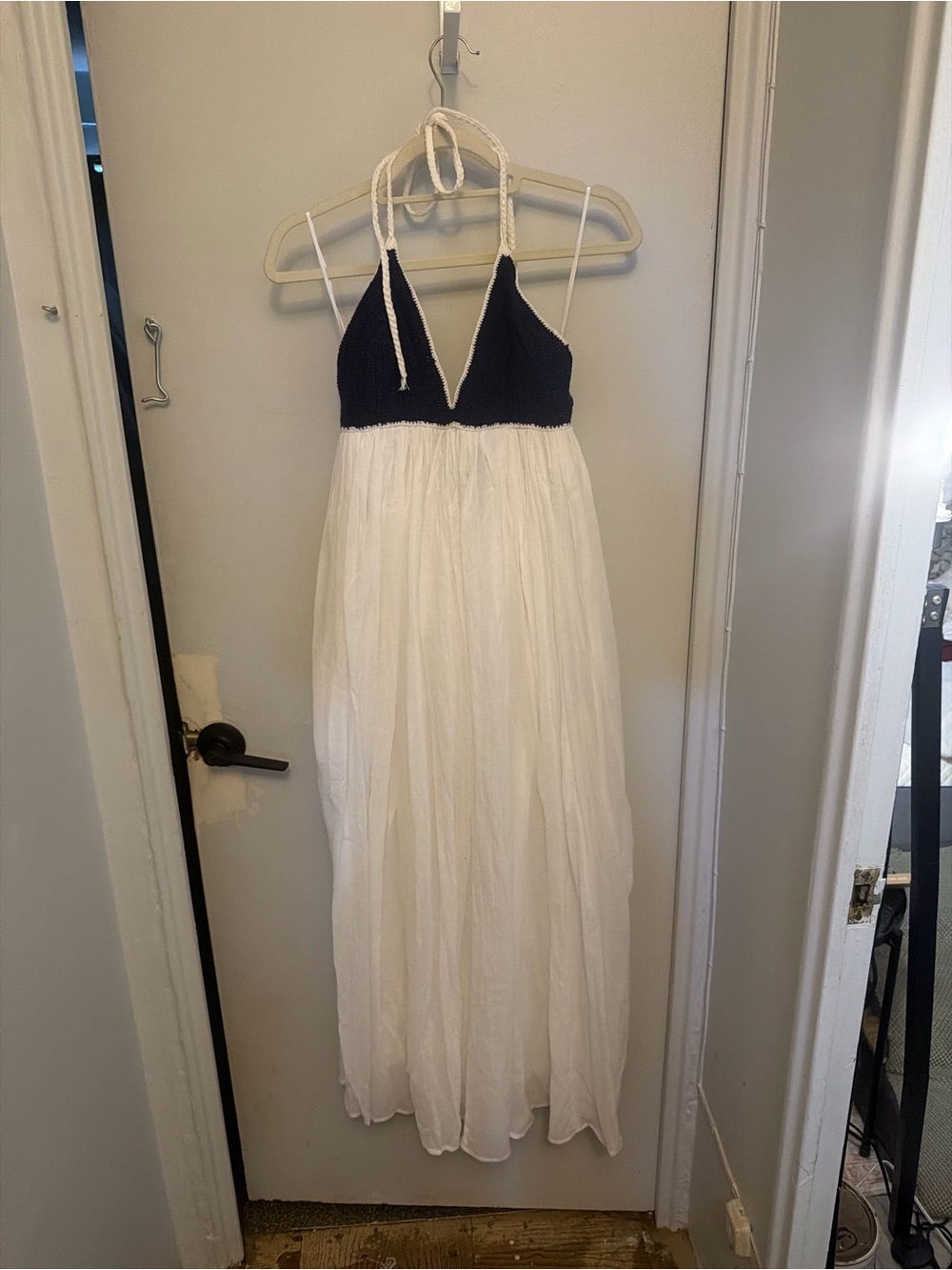 J. Crew Navy and White Halter Maxi Dress